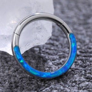Nose Ring Hoop Nose Rings Studs Septum Ring Piercing Jewelry Clicker Earrings Hoop Helix Tragus Cartilage 16G 316L Surgical Blue Opal