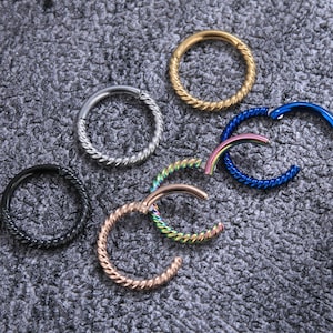 Thin Small Silver Gold Nose Textured, Twisted, Diamond Cut Cartilage Earring Helix Ring Hoop Tragus Ring Nose Hoop Ring 16G 18G 6mm 8mm