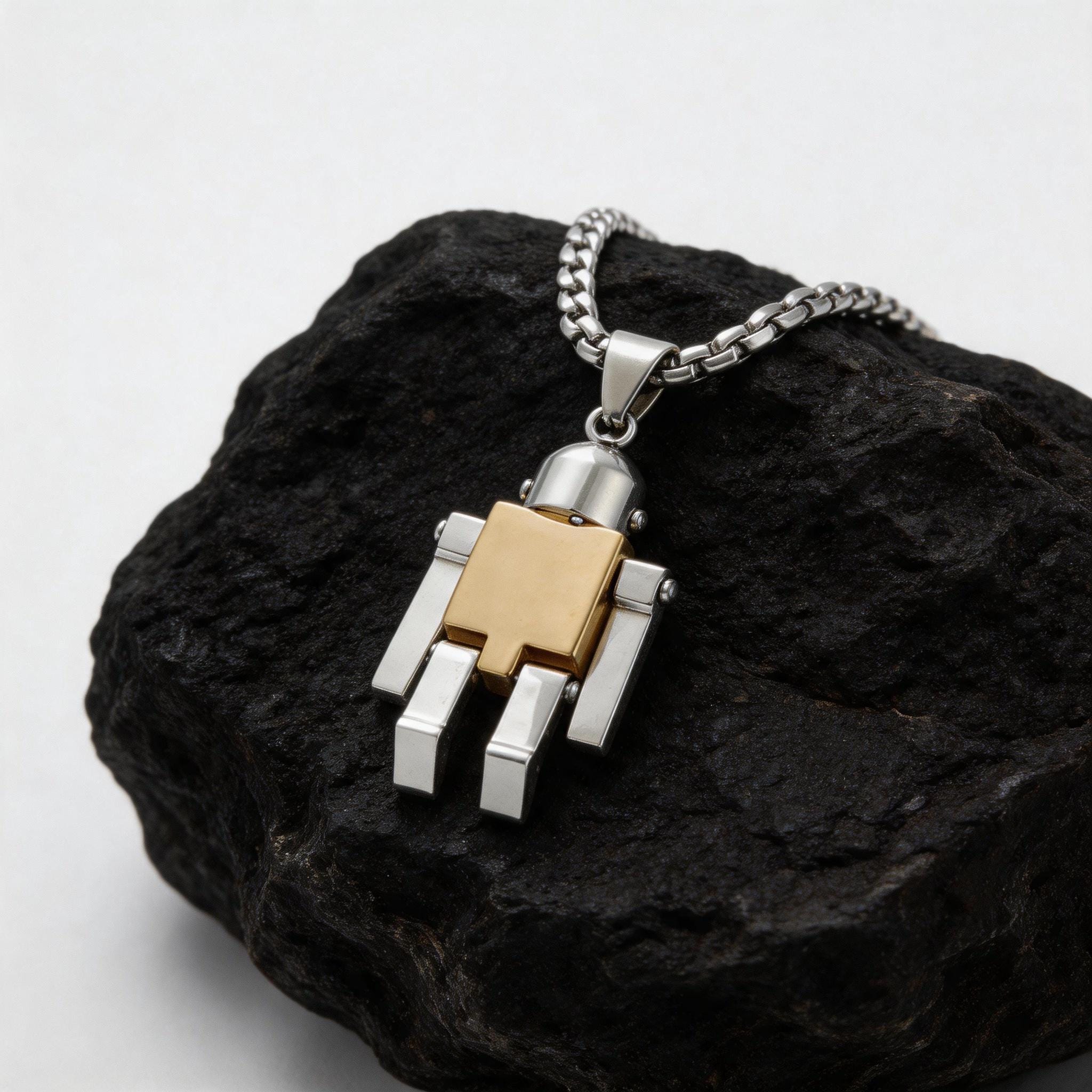 Gold Silver Titanium Steel Robot Necklace, Flexible Joint Action