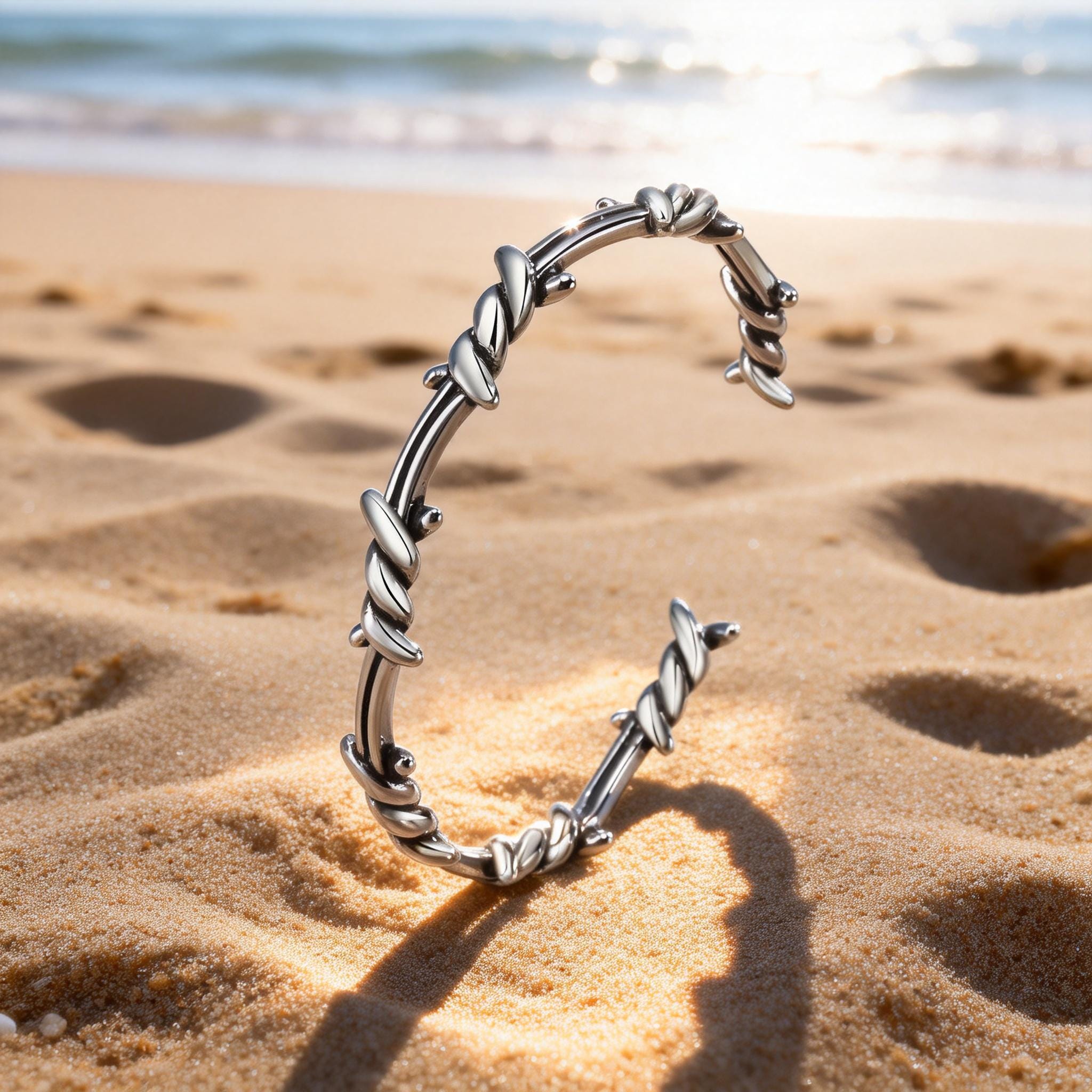 Men's Stainless Steel Thorn Bangle – Edgy Open Adjustable Cuff
