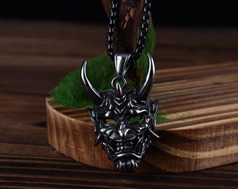 Men's Hannya Mask Pendant Necklace - Hip Hop Style Gothic Ghost Jewelry