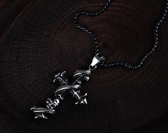 Men's Skull Cross Pendant Necklace - Fade-Resistant Gothic Jewelry