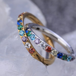 16g 316L Surgical Steel CZ Nose Ring Clicker, Silver Nose Ring Hoop, Hinged Hoop, Silver Nose Jewelry, Nose Hoop 1.2*6/8/10/12mm