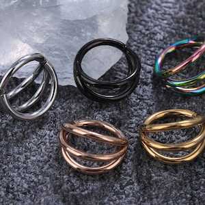 Hinged Segment Hoop Ring Three Open Stacked 316L Surgical Steel Nose Earring Hoop