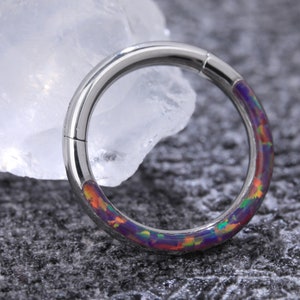 Nose Ring Hoop Nose Rings Studs Septum Ring Piercing Jewelry Clicker Earrings Hoop Helix Tragus Cartilage 16G 316L Surgical Steel Pink Opal