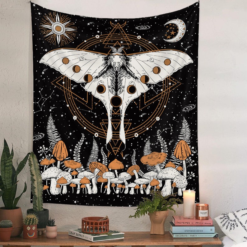 Butterfly Tapestry Mushroom Sun Moon Tapestries for Bedroom Aesthetic