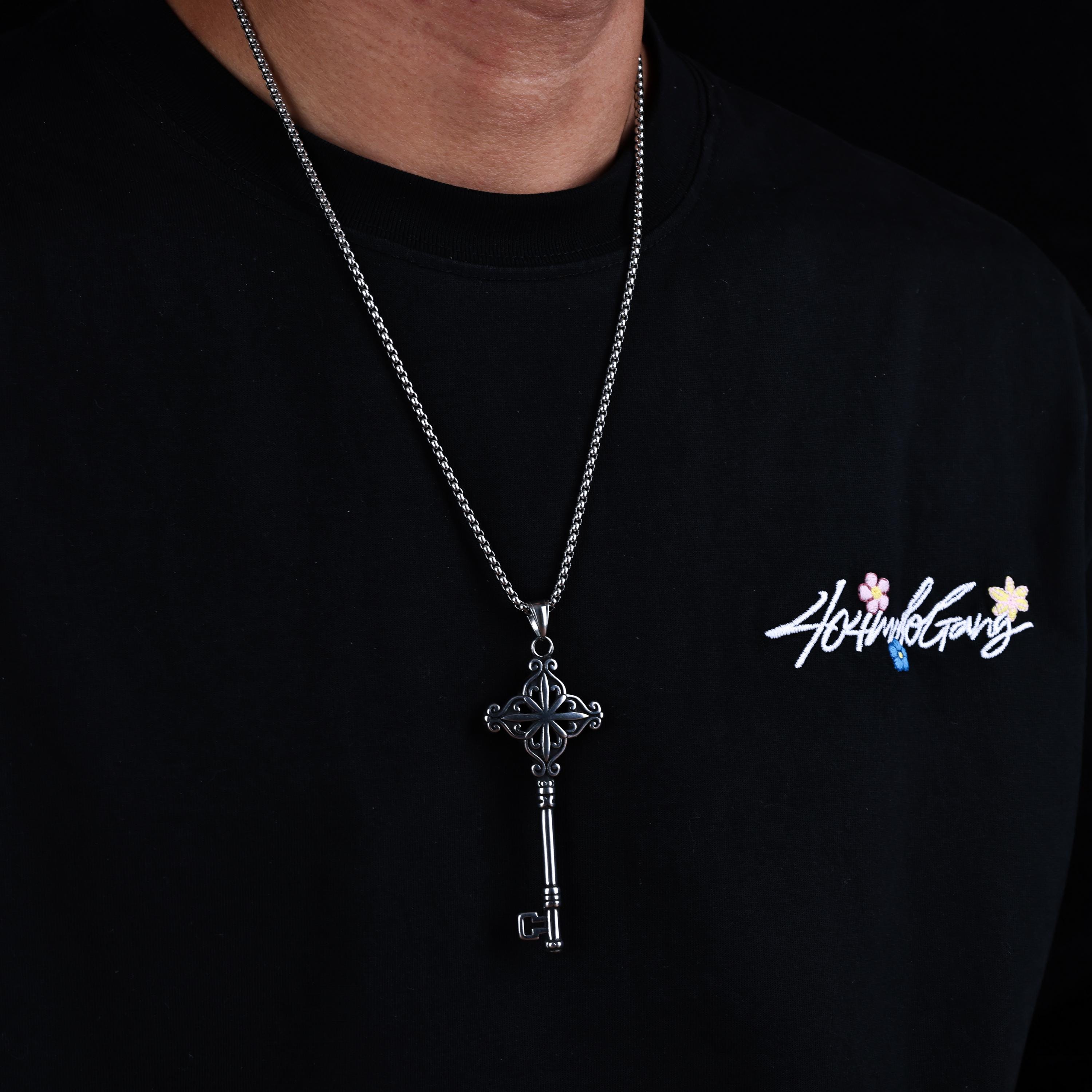 Japanese Style Key Pendant Necklace - Unisex Titanium Steel