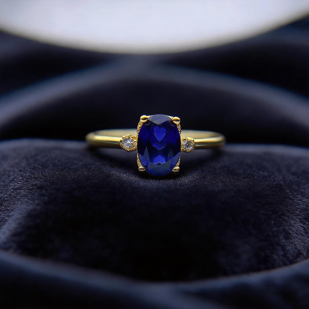 925 Sterling Silver Natural Blue Sapphire Oval Cut Anniversary Ring - Etsy