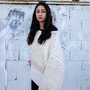 XXL wool and acrylic sweater, unique oversized sweater, My Big Dream sweater, oversized ethical sweater, Etok Porject sweater, eco-designed cream sweater image 4