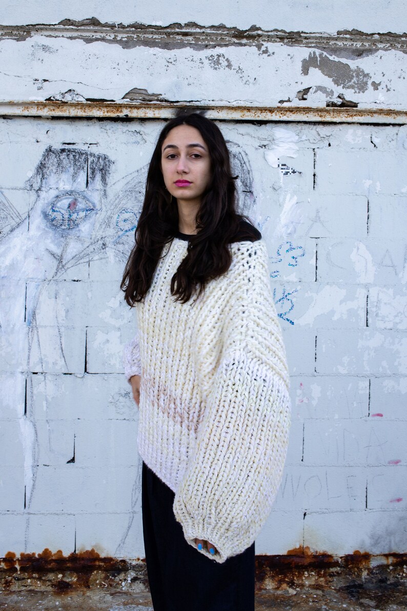 XXL wool and acrylic sweater, unique oversized sweater, My Big Dream sweater, oversized ethical sweater, Etok Porject sweater, eco-designed cream sweater image 4