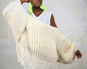 XXL wool and acrylic sweater, unique oversized sweater, My Big Dream sweater, oversized ethical sweater, Etok Porject sweater, eco-designed cream sweater