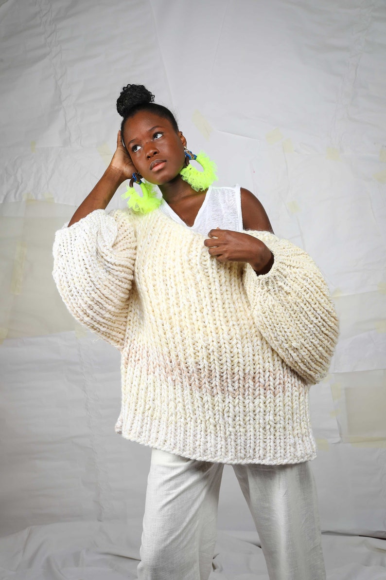 XXL wool and acrylic sweater, unique oversized sweater, My Big Dream sweater, oversized ethical sweater, Etok Porject sweater, eco-designed cream sweater image 7