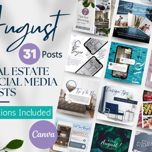 August Real Estate Agent Social Media Posts with Captions | Real Estate Instagram Post | Realtor Post | Real Estate Marketing Template |
