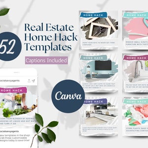 52 'Home Hack' Templates & Captions for Real Estate Agents | Real Estate Social Media | Real Estate Social Media Templates | Realtor