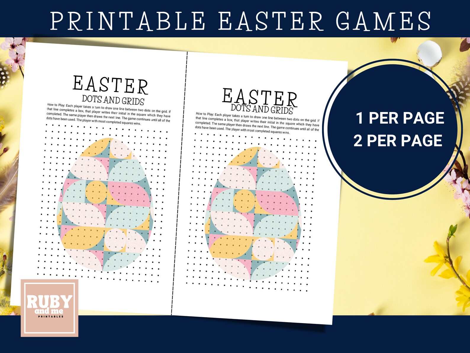 Dots and Boxes Printable Game Printable Easter Game Dot Grid Etsy UK