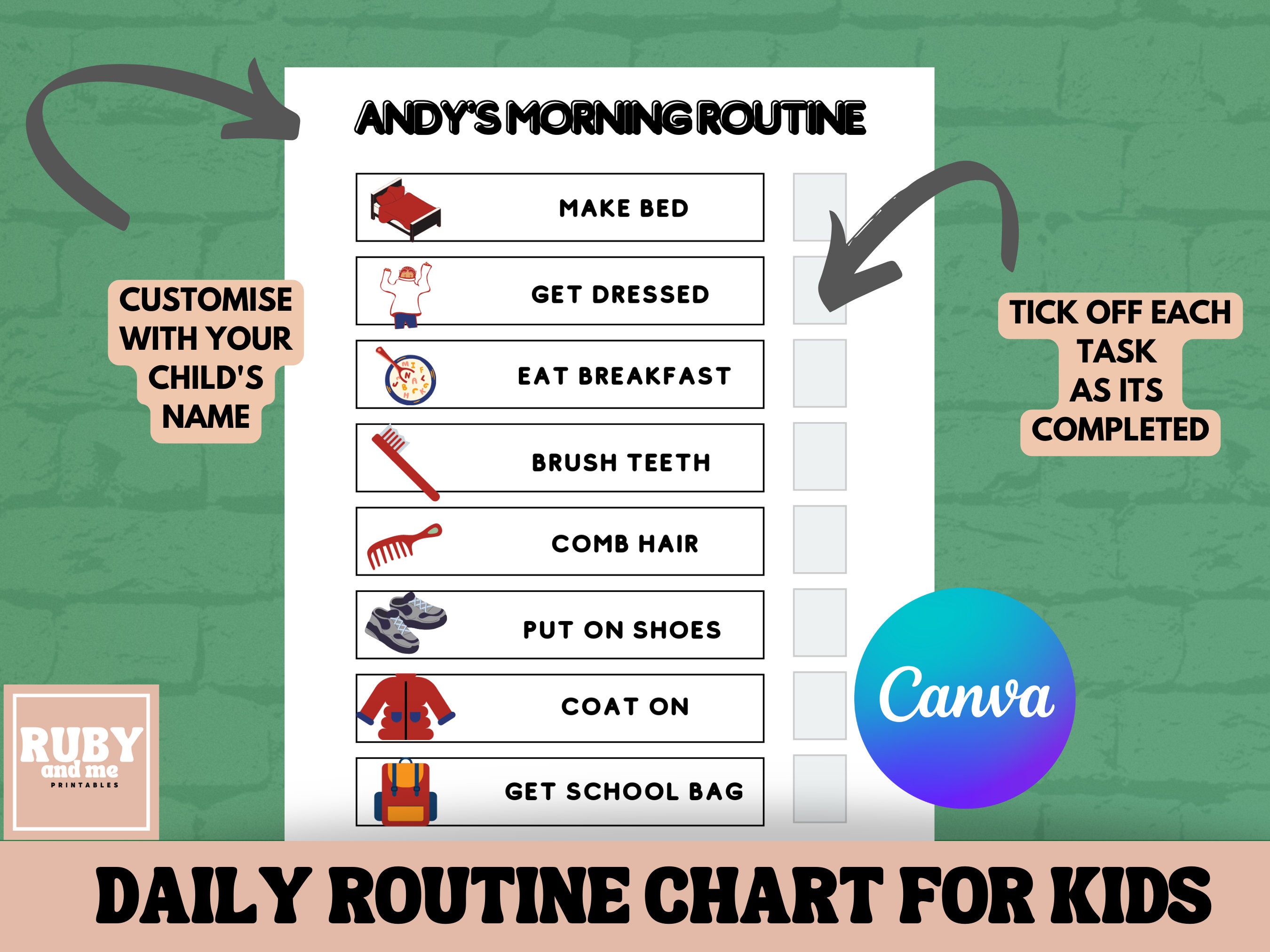 Daily Routine Chart for Kids, Kids Morning Routine, Morning Routine ...