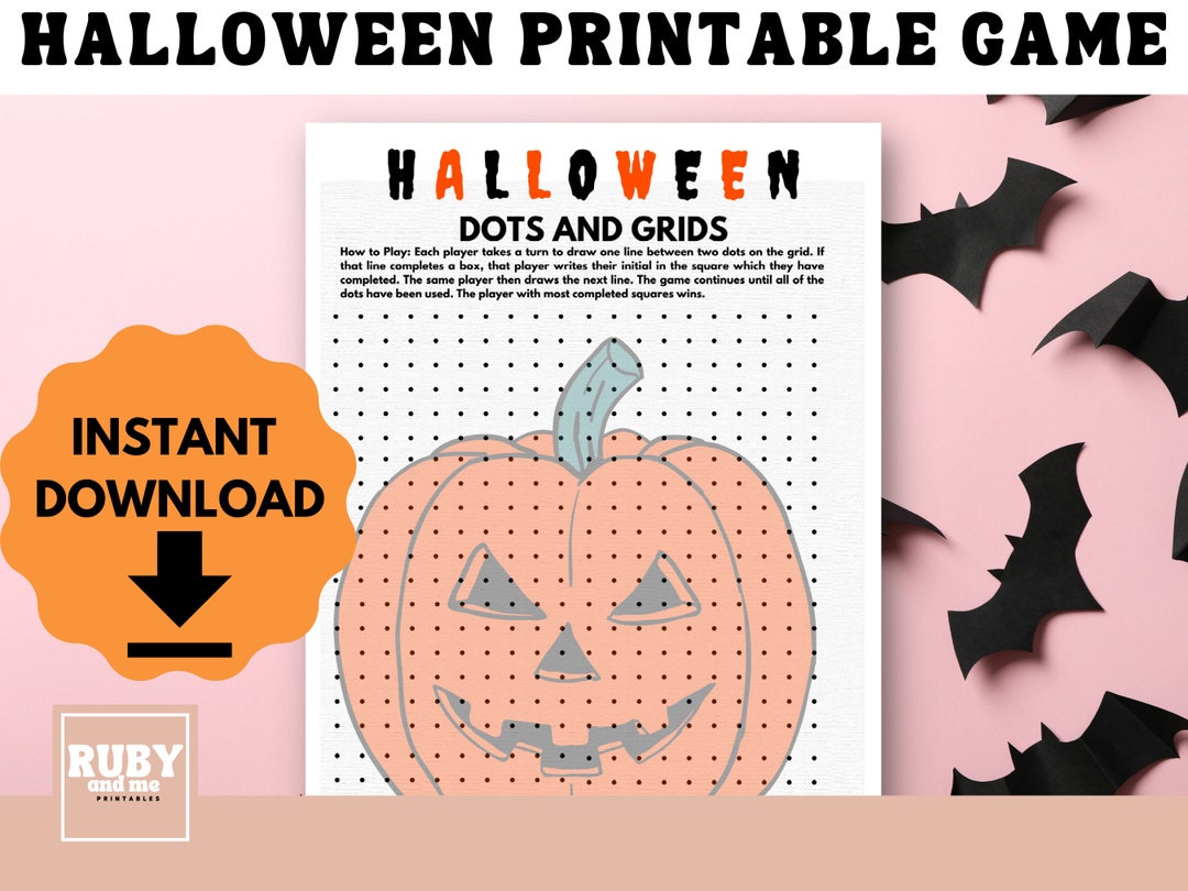 Dots and Boxes Printable Game Halloween Party Games Dot Grid Etsy