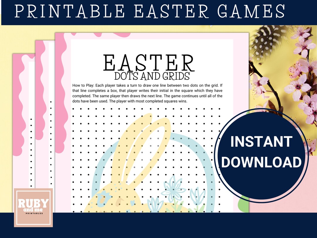 Dots and Boxes Printable Game Printable Easter Game Dot Grid Etsy