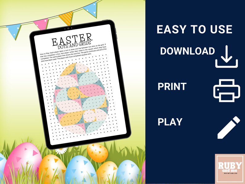 Dots and Boxes Printable Game Printable Easter Game Dot Grid Etsy UK