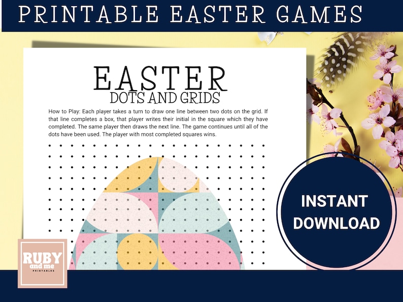 Dots and Boxes Printable Game Printable Easter Game Dot Grid Etsy UK