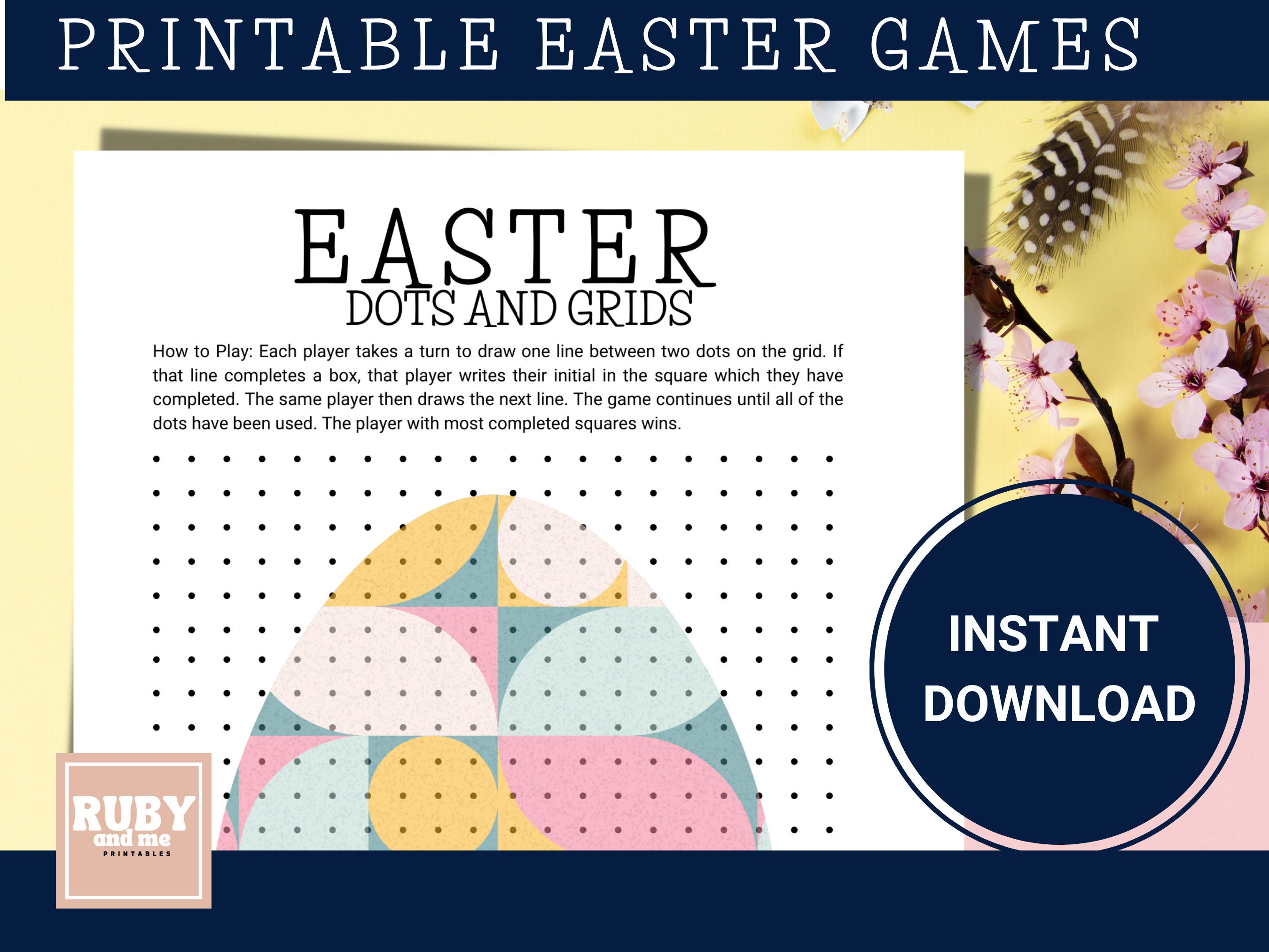 Dots and Boxes Printable Game Printable Easter Game Dot Grid Etsy UK