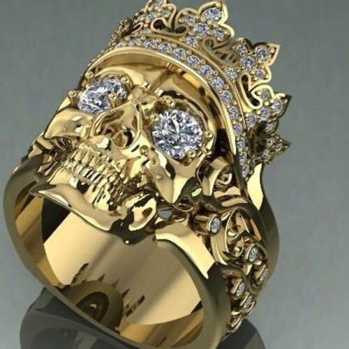 14k Gold Over Skull Ring Skull Head Ring Skull Face Ring Etsy