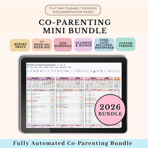 Co-ouderschapbundel 2026, voogdijplanner en documentatietracker, gedeeld ouderschapsschema, voogdijagenda co-ouderschap (Google Spreadsheets)