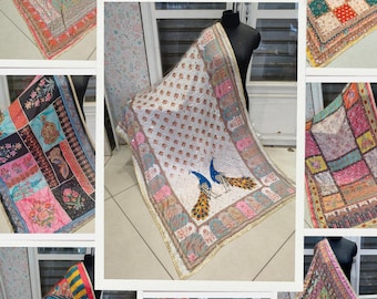 Hand Embroidered Phulkari Dupatta, Mirror & Pearl Chiffon Chunni