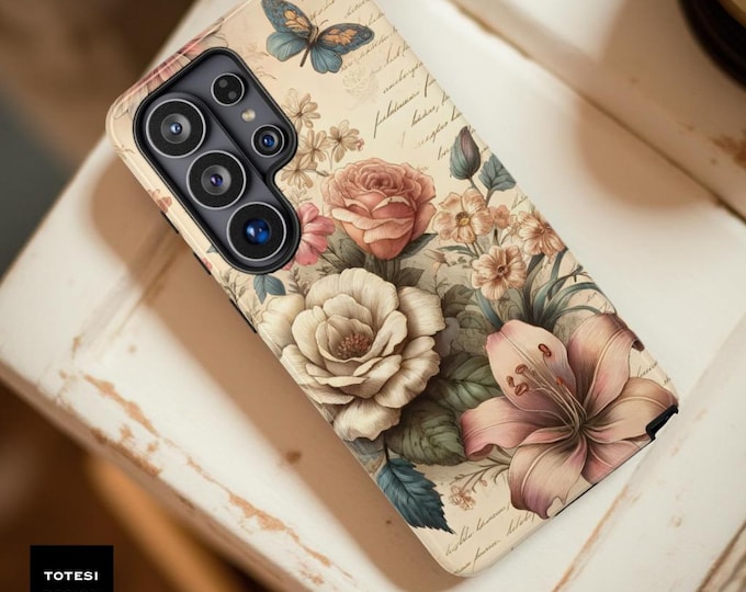 Floral Phone Case: Vintage Botanical Design, Dual Layer Tough Protection (Samsung S26 iPhone 17 )
