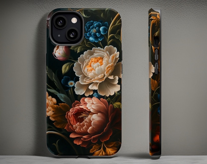 Magsafe conpatible Dark Floral Academia  iPhone case - MagSafe compatible case  - 13 14 15 16Pro Max Plus Pro Mini