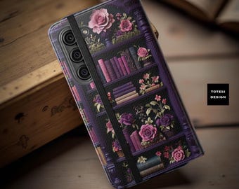 Boho Floral Books iPhone Wallet Case: Dark Academia Faux Leather Phone Cover