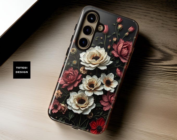 Dark floral unique art Samsung Galaxy Dual layer tough Phone Case  - S24 S23 S22 S21 Plus Ultra Cute Matte or Glossy Gift for Mom