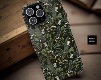 Green Botanical iPhone 15 16 17 Pro Max Air Dual Layer Case: Mattte Glossy