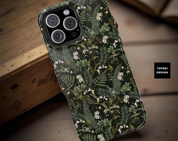 Botanical Dark Green iPhone Tough Case: Floral Magical Forest