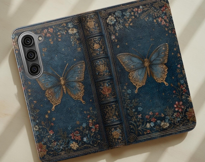 Butterfly Boho Wallet Phone Case, Vintage Bookish Faux Leather Phone  Cardholder Stand
