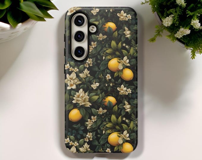 Green Botanical Nature Lemons Floral iPhone Tough case 16 15 14 13 12 11 Pro Max Plus Samsung S24 S23 S22 Google