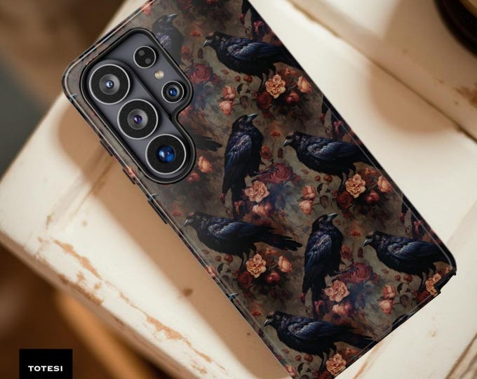 Dark Academia Raven Floral Samsung Galaxy S25 S26 S24 Ultra  Tough Phone Case