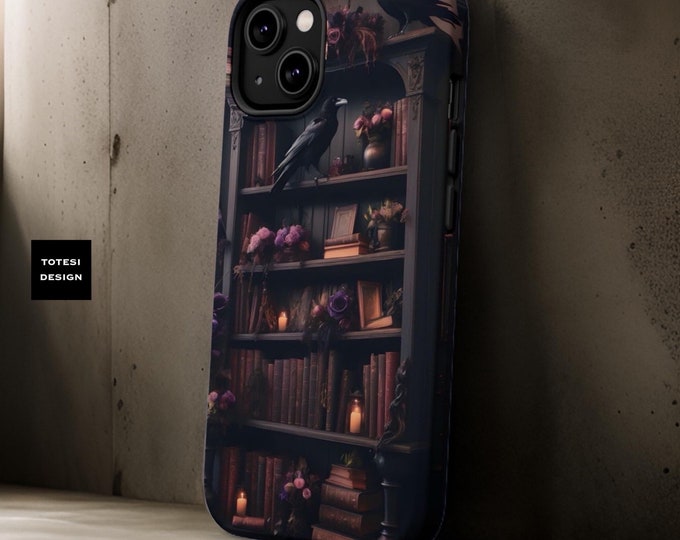 Goth Ravens Book Case Fall Magnetic Compatible Dark Academia aesthetic iPhone tough case  - 13 14 15 16 Pro Max Plus Mini