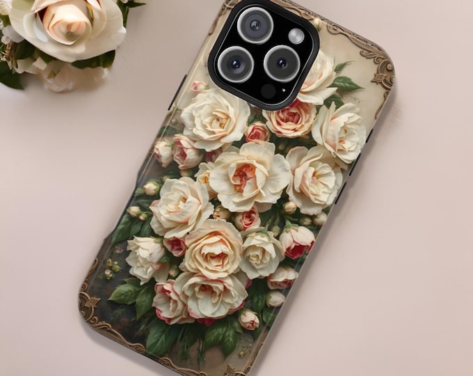 Vintage Floral iPhone Case, Flower Pattern Phone Cover, Retro Floral Tough Case, Magnetic Phone Holder, , Wedding Bouquet Bridesmaid gift