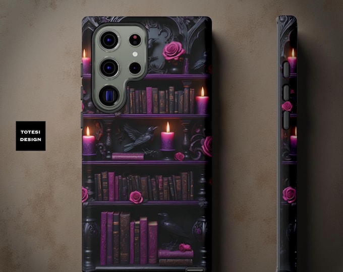 Dark Floral Academia Tough Phone Cases for Book Lovers - iPhone 16, Samsung S25 S24, Google, Goth Accessories