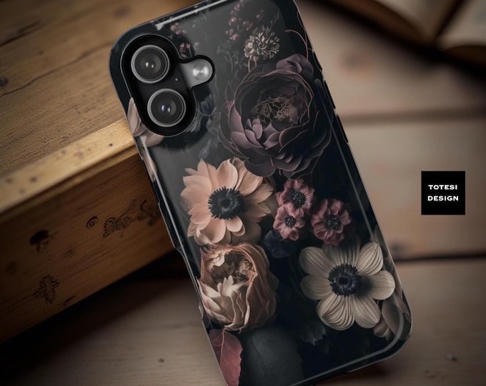 Dark Floral MagSafe iPhone Case: Dual Layer Tough Protection