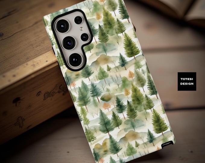 Watercolor Forest Trees Phone Case: Green Nature Art, Tough Dual Layer