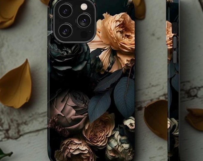 Dark Floral Academia Gothic iPhone Case: MagSafe Compatible, Sturdy Dual Layer