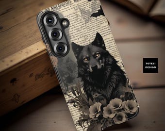 Wolf Phone Case Vintage Style, Dual Layer Protection