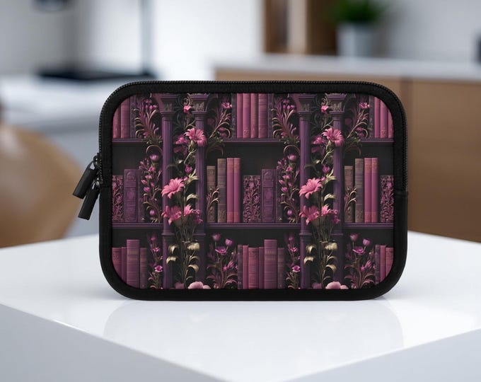 Pink Floral Bookshelf Books iPad Mac Laptop Sleeve Kindle Padded, Back to School, 7 10 13 15 17 inch, book lover gift