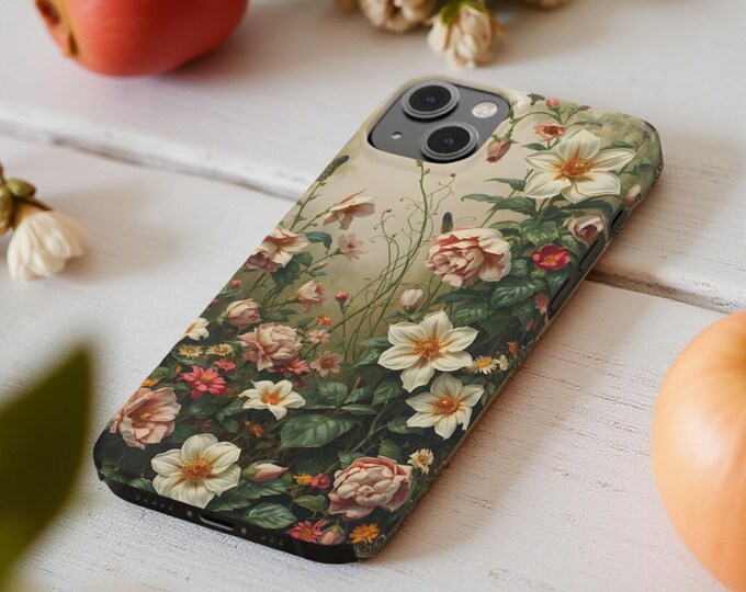 Botanical Floral iPhone Slim Cases, Women's Phone Cover, Vintage Flower Garden Design, Pro Max Plus, Stylish Protective Case, Gift for Her