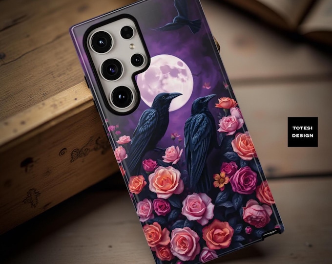 Floral Goth Halloween Phone Case: Ravens Moon, Purple Tough Case