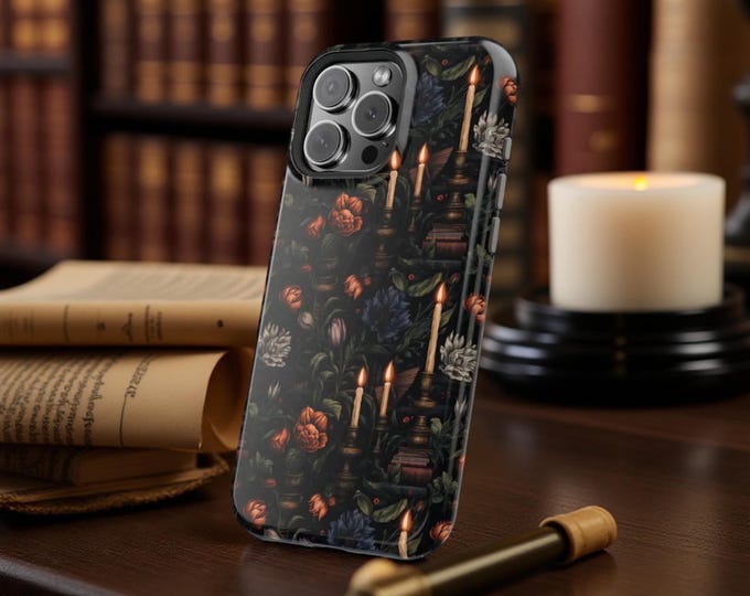 Phone Case, Dark Academia Gothic Magnetic Tough Case for iPhone 13 14 15 16 Pro Max, Pro, Mini, Plus | Glossy or Matte Halloween Party