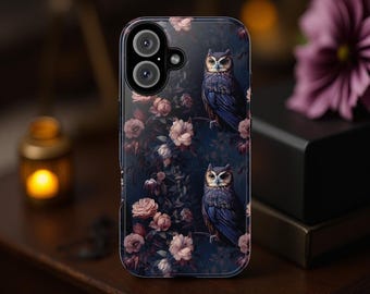 Gothic Floral Owl Phone Case | Elegant Winter Aesthetic