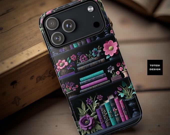 Floral Bookshelf iPhone Case: Dual Layer Tough Protection